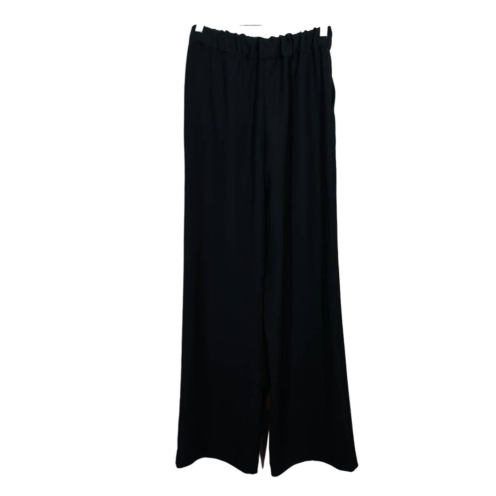 Drew Wide Leg Elastic Waist Trouser Black Formal Staple Tailored Workwear - S